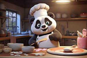 熊猫厨师拟人西餐素材