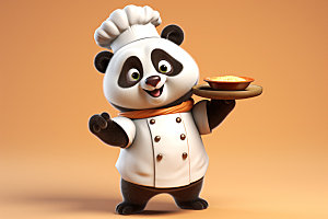 熊猫厨师西餐动画素材