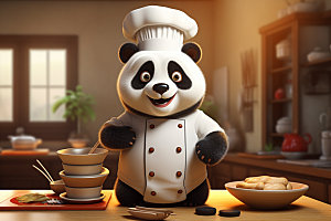 熊猫厨师卡通拟人素材