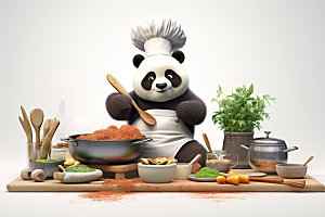 熊猫厨师厨房西餐素材