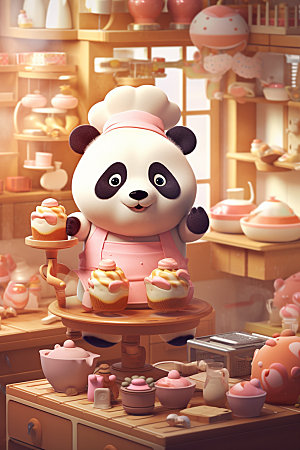 熊猫厨师卡通动物素材