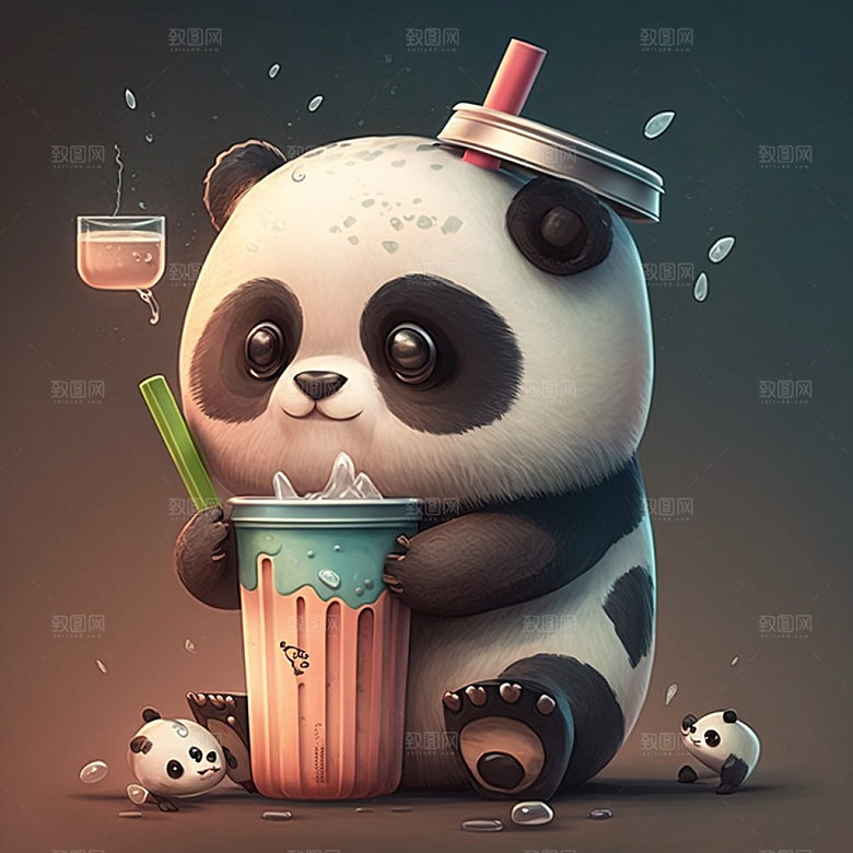 卡通熊猫可爱中国风插画