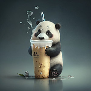 卡通熊猫中国风形象插画