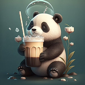 卡通熊猫童趣中国风插画