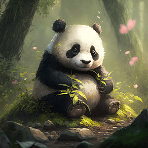 卡通熊猫拟人中国风插画