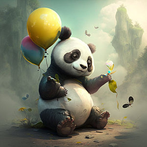 卡通熊猫可爱中国风插画