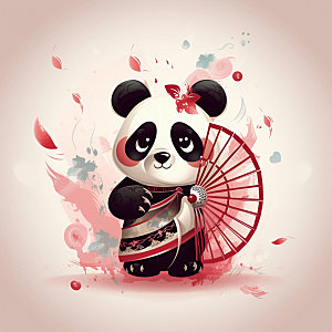 卡通熊猫中国风可爱插画