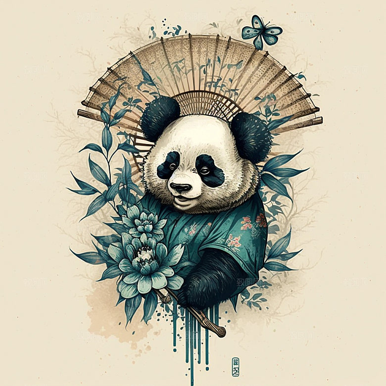 卡通熊猫形象童趣插画