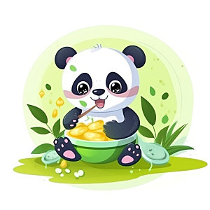 卡通熊猫拟人中国风插画