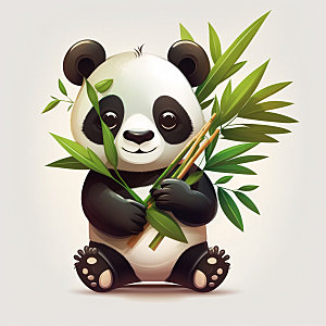 卡通熊猫中国风拟人插画