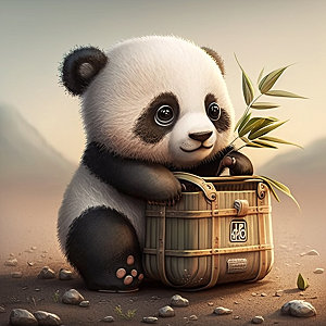 卡通熊猫童趣拟人插画