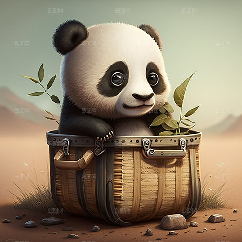 卡通熊猫童趣形象插画