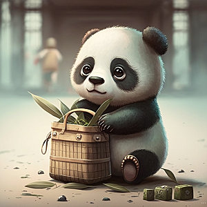 卡通熊猫童趣可爱插画