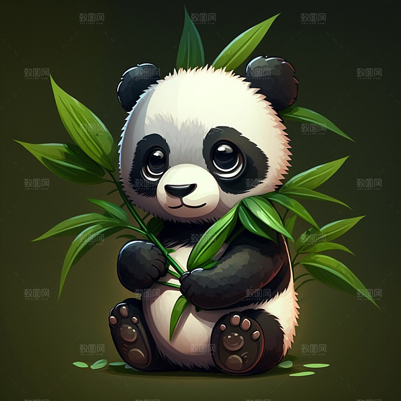卡通熊猫中国风可爱插画