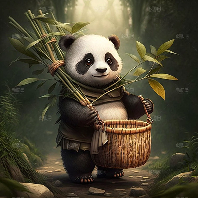 卡通熊猫中国风童趣插画