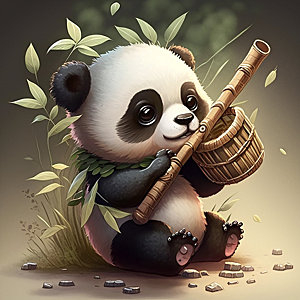 卡通熊猫中国风童趣插画