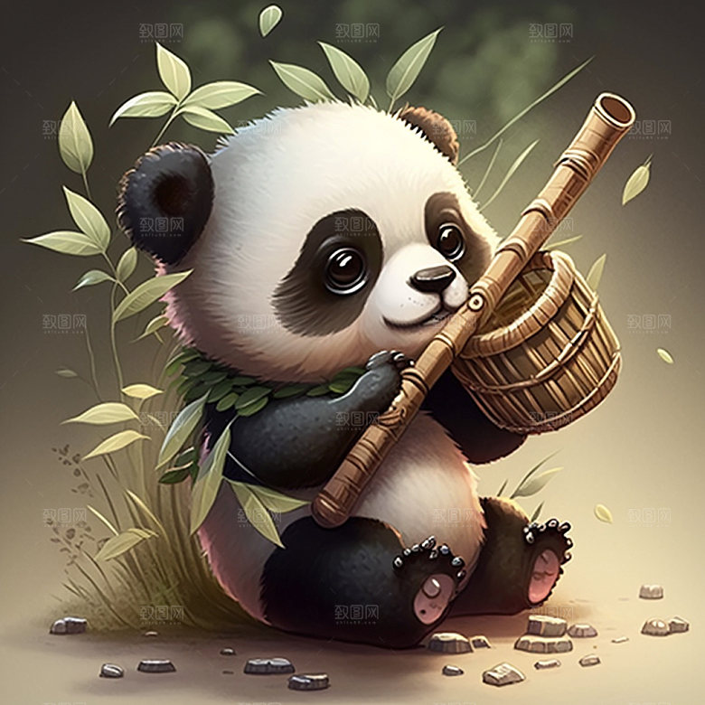 卡通熊猫中国风童趣插画