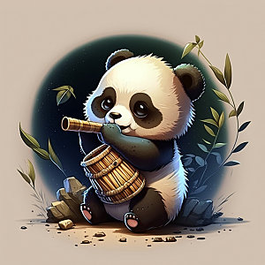 卡通熊猫形象中国风插画