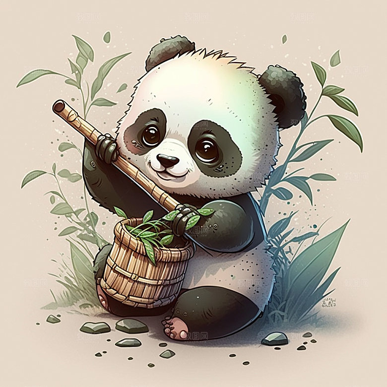 卡通熊猫拟人童趣插画