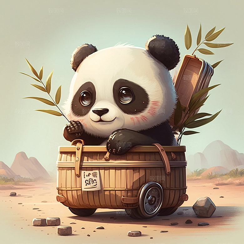 卡通熊猫拟人形象插画