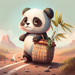 卡通熊猫童趣中国风插画
