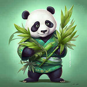 卡通熊猫可爱拟人插画