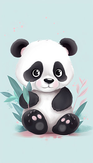 卡通熊猫拟人童趣插画