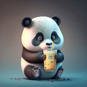 卡通熊猫拟人形象插画