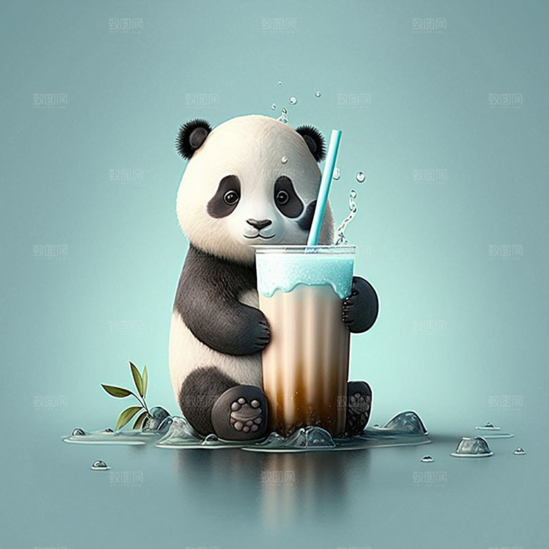 卡通熊猫可爱中国风插画