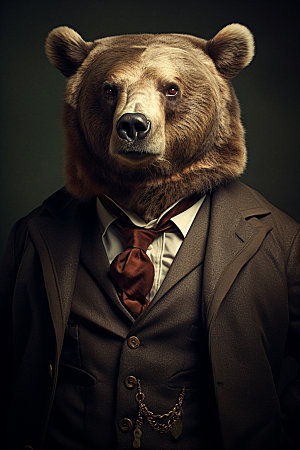 西装棕熊动物成功人士素材
