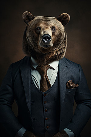 西装棕熊企业文化动物素材