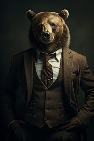 西装棕熊拟人领导素材
