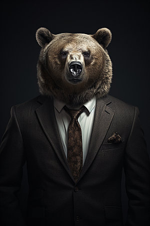 西装棕熊商务拟人素材