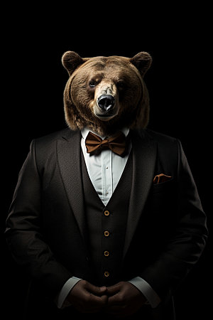 西装棕熊拟人成功人士素材