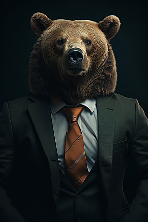 西装棕熊办公领导素材