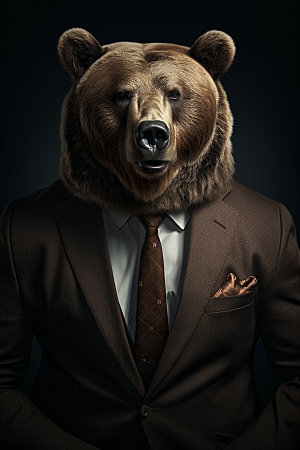 西装棕熊商业成功人士素材