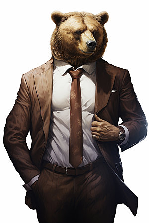 西装棕熊领导动物素材