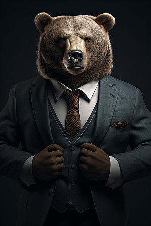 西装棕熊拟人创意素材