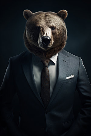 西装棕熊商务领导素材