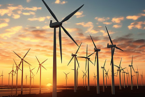 夕阳下的风力电厂高清新能源摄影图