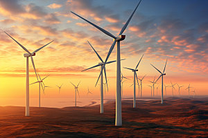 夕阳下的风力电厂高清新能源摄影图