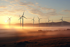 夕阳下的风力电厂新能源清洁能源摄影图