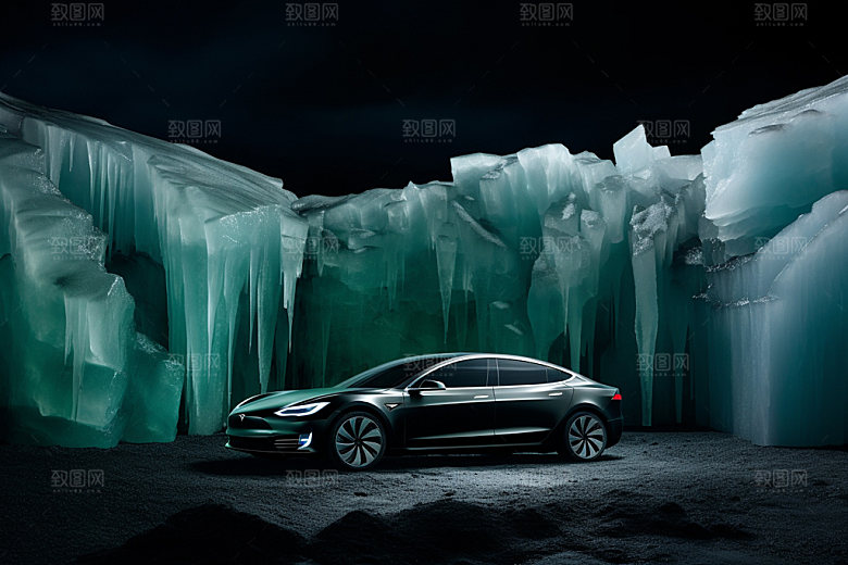 汽车雪景风光冬天素材