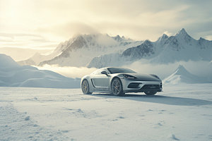 汽车雪景大片雪山摄影图