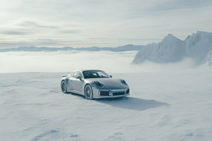 汽车雪景风光高清摄影图