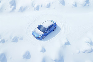 汽车雪景风光雪山摄影图
