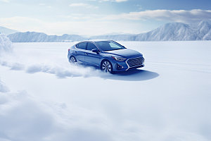 汽车雪景冬天高清摄影图