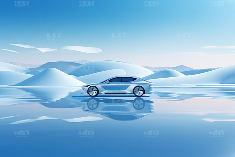 汽车雪景大片冬天摄影图