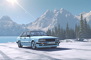 汽车雪景雪地寒冷摄影图