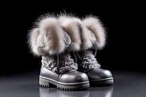 雪地靴皮毛靴冬季摄影图